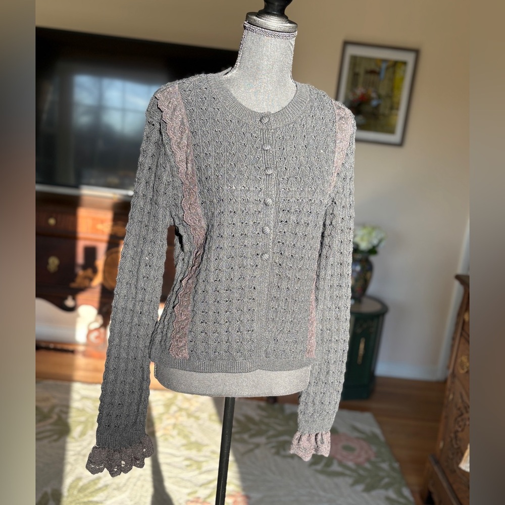 Zara Black Knit Cardigan with Black Lace Accents